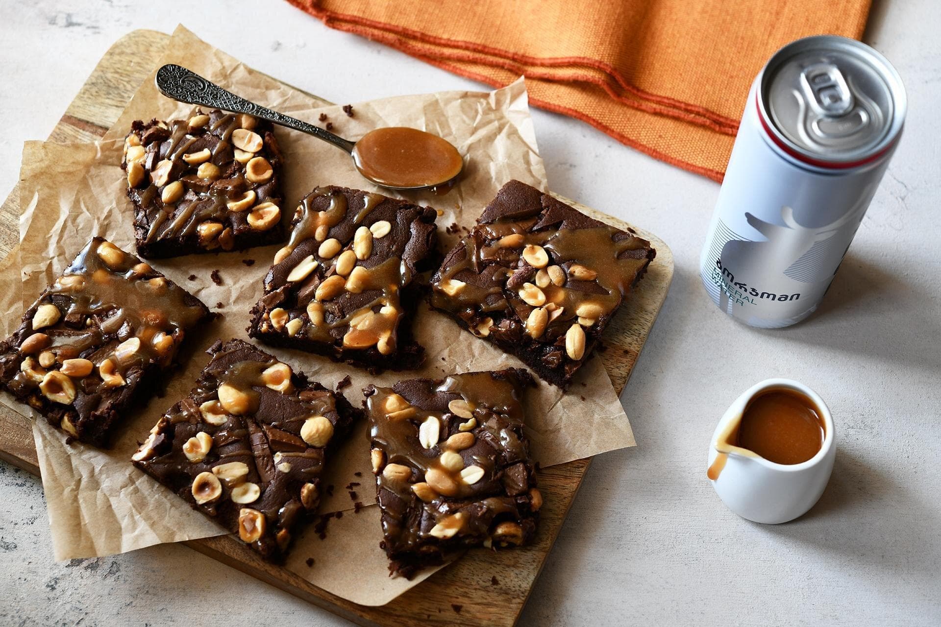 Bean brownie with salted caramel