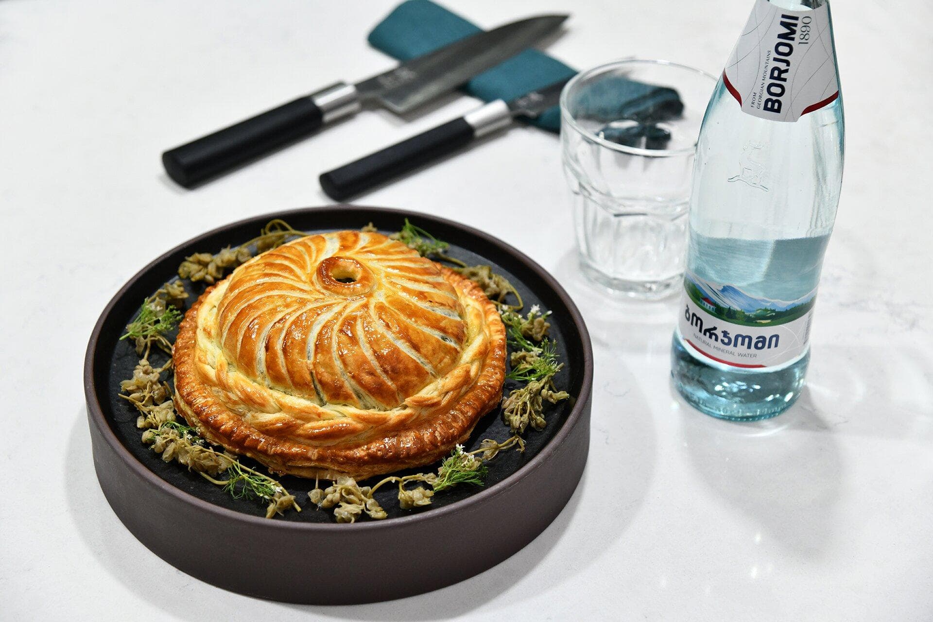 Mashed beans pithivier with Racha  gammon 
