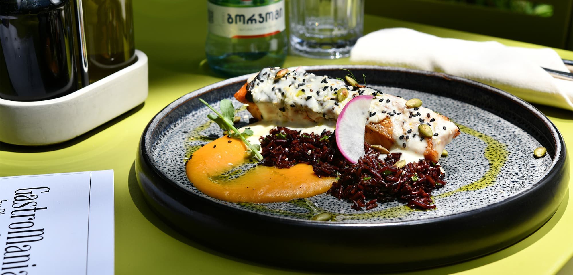 Salmon with Pumpkin and Wild Rice Garnish