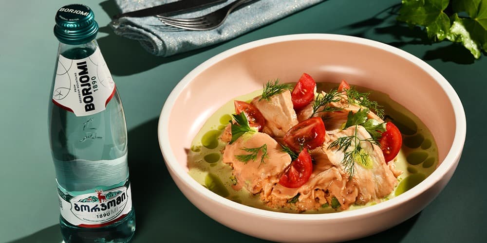 Chicken salad with couscous and Gurian adjika cream
